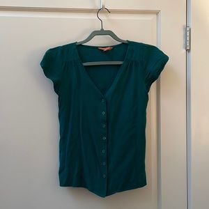 ModCloth teal button up short sleeve blouse